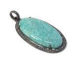 Amazonite Pendant, Gemstone Pendant, Diamond Pendant, Sterling Silver Pendant, Pave Diamond Pendant, Gemstone Diamond Pendant, Gifts for Her
