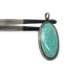 Amazonite Pendant, Gemstone Pendant, Diamond Pendant, Sterling Silver Pendant, Pave Diamond Pendant, Gemstone Diamond Pendant, Gifts for Her