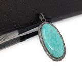 Amazonite Pendant, Gemstone Pendant, Diamond Pendant, Sterling Silver Pendant, Pave Diamond Pendant, Gemstone Diamond Pendant, Gifts for Her