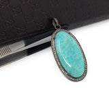 Amazonite Pendant, Gemstone Pendant, Diamond Pendant, Sterling Silver Pendant, Pave Diamond Pendant, Gemstone Diamond Pendant, Gifts for Her