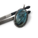 Labradorite Gemstone Pendant, Silver Pave Diamond Pendant, Spiritual Healing Crystal Pendant, Aura Cleansing Chakra Balancing Jewelry Gifts