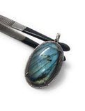 Labradorite Gemstone Pendant, Silver Pave Diamond Pendant, Spiritual Healing Crystal Pendant, Aura Cleansing Chakra Balancing Jewelry Gifts