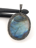 Labradorite Pendant, Gemstone Pendant, Diamond Pendant, Silver Pendant, Pave Diamond Pendant, Oxidized Silver Pendant, Gifts for Her