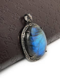 Labradorite Pendant, Gemstone Pendant, Diamond Pendant, Silver Pendant, Pave Diamond Pendant, Oxidized Silver Pendant, Gifts for Her