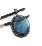 Labradorite Pendant, Gemstone Pendant, Diamond Pendant, Silver Pendant, Pave Diamond Pendant, Oxidized Silver Pendant, Gifts for Her