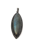 Labradorite Pendant, Gemstone Pendant, Diamond Pendant, Silver Pendant, Pave Diamond Pendant, Oxidized Silver Pendant, Gifts for Her