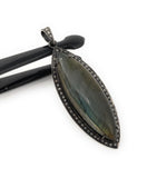 Labradorite Pendant, Gemstone Pendant, Diamond Pendant, Silver Pendant, Pave Diamond Pendant, Oxidized Silver Pendant, Gifts for Her