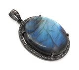 Labradorite Pendant, Gemstone Pendant, Diamond Pendant, Silver Pendant, Pave Diamond Pendant, Oxidized Silver Pendant, Gifts for Her