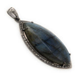 Labradorite Pendant, Gemstone Pendant, Diamond Pendant, Silver Pendant, Pave Diamond Pendant, Oxidized Silver Pendant, Gifts for Her