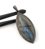 Labradorite Pendant, Gemstone Pendant, Diamond Pendant, Silver Pendant, Pave Diamond Pendant, Oxidized Silver Pendant, Gifts for Her