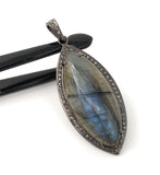 Labradorite Pave Diamond Pendant, Silver Gemstone Pendant, Spiirtual Healing Crystal Jewelry, Energy Aura Cleansing Chakra Jewelry Gifts