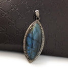 Labradorite Pendant, Gemstone Pendant, Diamond Pendant, Silver Pendant, Pave Diamond Pendant, Oxidized Silver Pendant, Gifts for Her