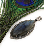 Labradorite Pendant, Gemstone Pendant, Diamond Pendant, Silver Pendant, Pave Diamond Pendant, Oxidized Silver Pendant, Gifts for Her
