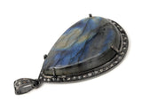 Labradorite Pendant, Gemstone Pendant, Diamond Pendant, Silver Pendant, Pave Diamond Pendant, Oxidized Silver Pendant, Gifts for Her
