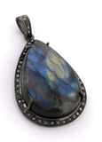 Labradorite Pendant, Gemstone Pendant, Diamond Pendant, Silver Pendant, Pave Diamond Pendant, Oxidized Silver Pendant, Gifts for Her