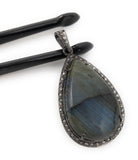 Labradorite Pendant, Gemstone Pendant, Diamond Pendant, Silver Pendant, Pave Diamond Pendant, Oxidized Silver Pendant, Gifts for Her