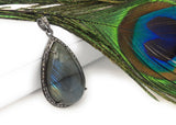 Labradorite Pendant, Gemstone Pendant, Diamond Pendant, Silver Pendant, Pave Diamond Pendant, Oxidized Silver Pendant, Gifts for Her