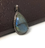 Labradorite Pendant, Gemstone Pendant, Diamond Pendant, Silver Pendant, Pave Diamond Pendant, Oxidized Silver Pendant, Gifts for Her