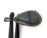 Labradorite Pendant, Gemstone Pendant, Diamond Pendant, Silver Pendant, Pave Diamond Pendant, Oxidized Silver Pendant, Gifts for Her