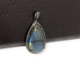 Labradorite Pendant, Gemstone Pendant, Diamond Pendant, Silver Pendant, Pave Diamond Pendant, Oxidized Silver Pendant, Gifts for Her