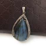 Labradorite Pendant, Gemstone Pendant, Diamond Pendant, Silver Pendant, Pave Diamond Pendant, Oxidized Silver Pendant, Gifts for Her