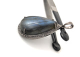 Labradorite Pendant, Gemstone Pendant, Diamond Pendant, Silver Pendant, Pave Diamond Pendant, Oxidized Silver Pendant, Gifts for Her