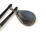 Labradorite Pendant, Gemstone Pendant, Diamond Pendant, Silver Pendant, Pave Diamond Pendant, Oxidized Silver Pendant, Gifts for Her