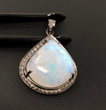 Rainbow Moonstone Gemstone Pendant, Silver Pave Diamond Pendant, Spiritual Healing Crytsal Jewelry, Healing Chakra Jewelry, June Birthstone