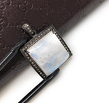 Moonstone Pendant, Gemstone Pendant, Diamond Pendant, Silver Pendant, Pave Diamond Pendant, Oxidized Silver Rainbow Moonstone Pendant