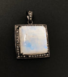 Moonstone Pendant, Gemstone Pendant, Diamond Pendant, Silver Pendant, Pave Diamond Pendant, Oxidized Silver Rainbow Moonstone Pendant