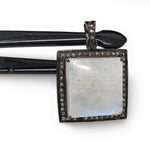 Moonstone Pendant, Gemstone Pendant, Diamond Pendant, Silver Pendant, Pave Diamond Pendant, Oxidized Silver Rainbow Moonstone Pendant