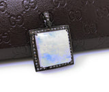 Moonstone Pendant, Gemstone Pendant, Diamond Pendant, Silver Pendant, Pave Diamond Pendant, Oxidized Silver Rainbow Moonstone Pendant