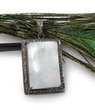 Moonstone Pendant, Gemstone Pendant, Diamond Pendant, Silver Pendant, Pave Diamond Pendant, Oxidized Silver Rainbow Moonstone Pendant