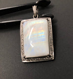 Moonstone Pendant, Gemstone Pendant, Diamond Pendant, Silver Pendant, Pave Diamond Pendant, Oxidized Silver Rainbow Moonstone Pendant