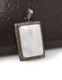 Moonstone Pendant, Gemstone Pendant, Diamond Pendant, Silver Pendant, Pave Diamond Pendant, Oxidized Silver Rainbow Moonstone Pendant