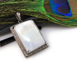 Moonstone Pendant, Gemstone Pendant, Diamond Pendant, Silver Pendant, Pave Diamond Pendant, Oxidized Silver Rainbow Moonstone Pendant