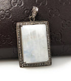 Moonstone Pendant, Gemstone Pendant, Diamond Pendant, Silver Pendant, Pave Diamond Pendant, Oxidized Silver Rainbow Moonstone Pendant