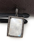 Natural Rainbow Moonstone Diamond Pendant, Oxidized Sterling Silver Pave Pendant, Wholesale Price Genuine Gemstone Pendant for DIY Jewelry