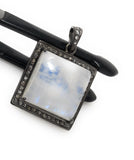 Moonstone Pendant, Gemstone Pendant, Diamond Pendant, Silver Pendant, Pave Diamond Pendant, Oxidized Silver Rainbow Moonstone Pendant