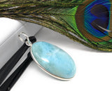 Natural Larimar Pendant, Sterling Silver Gemstone Jewelry, Wholesale DIY Pendants Jewelry Supplies, Gifts for Her, 47.65x22.25mm
