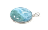 Larimar Pendant, Natural Gemstone Jewelry, Sterling Silver Pendant, Wholesale DIY Jewelry Making Supplies, Gifts for Her, 44.45x27mm