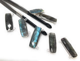 3 Pcs Labradorite Gemstone Connector, Sterling Silver Bar Connectors, Large DIY Jewelry Making Connector Charms , 28.5mmx13mm
