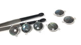 5 Pcs Labradorite Gemstone Connector, Large Sterling Silver Double Bail Connector Charms, 22.25x16.25mm