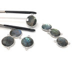 5 Pcs Labradorite Gemstone Connector, Large Sterling Silver Double Bail Connector Charms, 22.25x16.25mm
