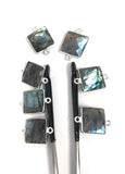 9 Pcs Labradorite Gemstone Connector, Sterling Silver Double Bail Connectors Charms for DIY Jewelry Making, 20x14mm