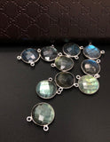 5 Pcs Labradorite Gemstone Connector, Large Sterling Silver Double Bail Connector Charms, 17.5x16mm