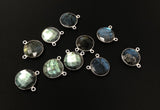 5 Pcs Labradorite Gemstone Connector, Large Sterling Silver Double Bail Connector Charms, 17.5x16mm