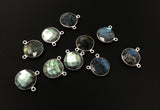 5 Pcs Labradorite Gemstone Connector, Large Sterling Silver Double Bail Connector Charms, 17.5x16mm