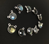 6 Pcs Labradorite Gemstone Connector, Sterling Silver Double Bail Connector Charms , 14x12mm
