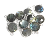 6 Pcs Labradorite Gemstone Connector, Sterling Silver Double Bail Connector Charms , 14x12mm